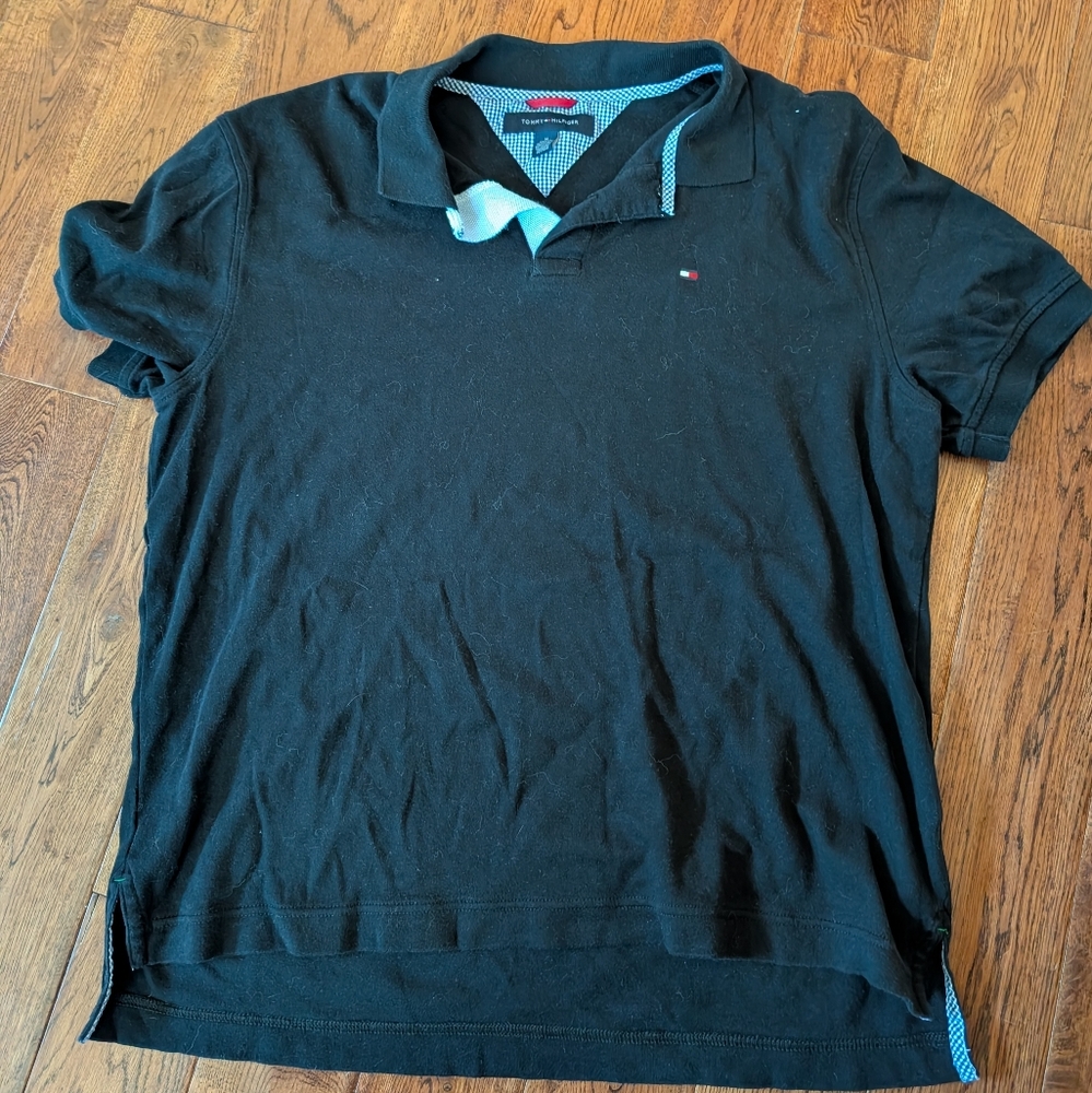 EUC Men's Tommy Hilfiger Black Short Sleeve Polo Shirt Size Medium